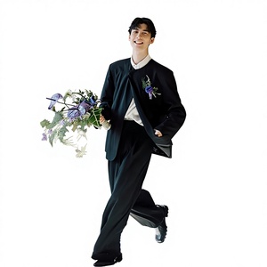 Pishuai Ensemble de costume haut de gamme en polyester à simple boutonnage <span class=keywords><strong>pour</strong></span> <span class=keywords><strong>homme</strong></span>, nouveau style chinois, col niche, décontracté, style coréen, <span class=keywords><strong>pour</strong></span> usage quotidien - Product Image 1