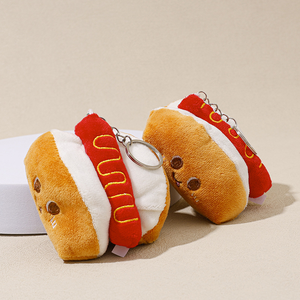 Vente en gros de porte-clés en peluche mignons de restauration rapide, pendentif pour sac, frites, hamburger, hot-dog, pain, jouets en peluche personnalisés pour la décoration - Product Image 6