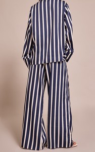 Completo da donna 2 pezzi per il tempo libero: camicia a maniche lunghe a righe e pantaloni a <span class=keywords><strong>gamba</strong></span> <span class=keywords><strong>larga</strong></span>, casual, estivo, vestibilità ampia - Product Image 4