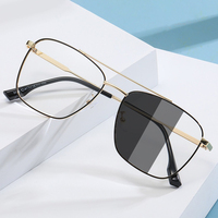 Lunettes d'Ordinateur Carrées avec Monture, Verres Photochromiques Anti-Lumière Bleue à Transition UV et à Changement de Couleur