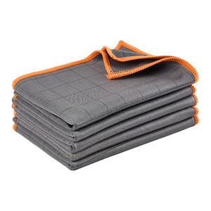 Chiffon de nettoyage en microfibre gris avec bordure orange pour le polissage du verre, les vitres de voiture, les verres à vin, la vaisselle, de haute qualité, multifonctionnel - Product Image 1