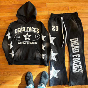 ชุดเซ็ตแทรคสูทผู้ชายไซส์ใหญ่ 2 ชิ้น เสื้อฮู้ดซิปพิมพ์ลายสไตล์วินเทจ พร้อมกางเกงขายาวผ้ายืดแบบย้อมสีเอซิด - Product Image 6