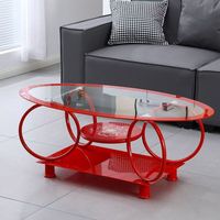 Table basse ovale simple en verre trempé moderne à cinq anneaux, durable, pour petit salon familial ou location
