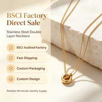 Collier double couche doré pour femme en acier inoxydable avec pendentif cercle entrelacé pour usage quotidien, fêtes et mariages