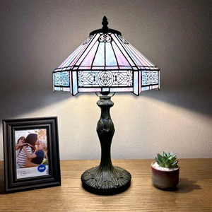 Lampe Tiffany en verre teinté de 12 pouces, design européen, fabriquée à la main, avec ampoule à filament pour la protection des yeux, petite lampe en résine, fournie par l'usine chinoise - Product Image 1