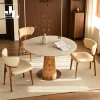 Table à manger ronde en placage de bois de style nordique pour villa, hôtel, restaurant, avec base en bois et plateau en pierre frittée, mobilier de salle à manger