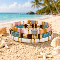 Pulsera Go2boho con Cuentas Geométricas de Vidrio y Baño de Oro de 18K, Joyería de Moda Unisex para Regalo