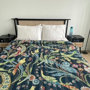Couette Kantha en coton imprimé à la main, style traditionnel indien, patchwork fait main, pour lit simple 60x90 et lit king size 90x108 - Product Image 1