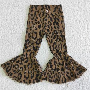 New Arrival Double Flares Bell Bottom Leopard Pants Jeans Adjustable <b>Belt</b> with Button Children Jeans Denim Pants NO MOQ - Product Image 2