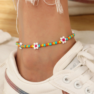 Bohème coloré fleur pendentif <span class=keywords><strong>pieds</strong></span> chaîne mode plage Style marguerite perlée bijoux bracelets de cheville pour les femmes - Product Image 3