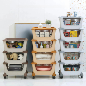 Di động Rau lưu trữ Giá xe đẩy với bánh xe nhựa Stackable giỏ tổ chức cho nhà bếp đựng thức ăn kệ - Product Image 1