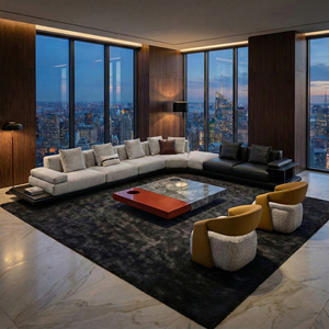 Divano Modulare a L Moderno in Tessuto Nero e Grigio <span class=keywords><strong>per</strong></span> <span class=keywords><strong>Arredamento</strong></span> Contemporaneo del Soggiorno - Product Image 4