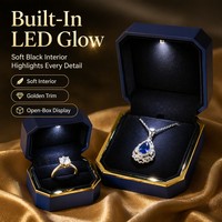Boîtes à bijoux de luxe en laque octogonale avec logo personnalisé, faible MOQ, LED intégrée, noir, blanc, bleu, pour bagues de fiançailles avec lumière LED
