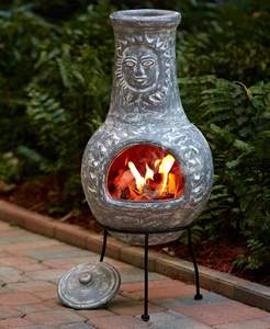 Chiminea d'argile en <span class=keywords><strong>terre</strong></span> <span class=keywords><strong>cuite</strong></span> extérieure faite à la main avec cheminée de décor de jardin de conception de visage de soleil - Product Image 1