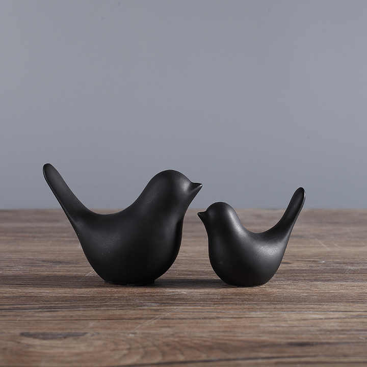 Custom Nordic Small Ornaments Home Decoration Animal Figurines Porcelain Statues Craft Dekoration Black and White Ceramic Bird