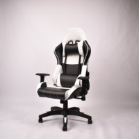 Chaise de jeu en cuir noir et blanc avec accoudoirs carrés 2D, dossier ergonomique, chaise d'ordinateur pour adultes