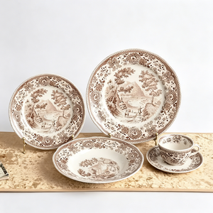 Unique Retro Good Quality European Colorful Manor Series Ceramic Dessert Plate Dinner Plate Coffee <b>Sets</b> for Party Gift - Product Image 5