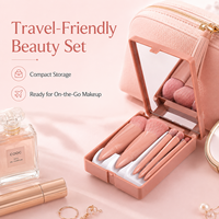 Ensemble de 5 pinceaux de maquillage synthétiques portables pour les voyages, avec boîte et miroir compact, pinceaux de maquillage cosmétiques