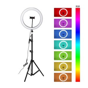 Lumière de maquillage <span class=keywords><strong>MJ33</strong></span> Flash <span class=keywords><strong>RGB</strong></span> couleur 33 cm, anneau lumineux pour téléphone, éclairage vidéo <span class=keywords><strong>LED</strong></span> avec trépied de 1,6 m - Product Image 5