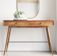Mesa Consola de Madera para Entrada Phuoc Hung Moderna de Madera Maciza de Mango con Dos Cajones de Almacenamiento, Acabado Natural Marrón y Patas Teper