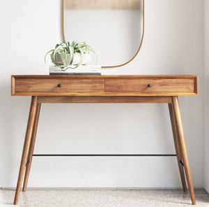 Modern Latest Designs Solid Mango Wood With Two Storage Drawers <b>Brown</b> Natural Finish Teper Legs Entryway Wooden Console <b>Table</b> - Product Image 1