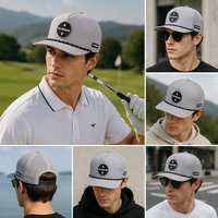 Fabricant OEM de casquettes personnalisées avec patch en caoutchouc rond et cordon, casquette de golf gris 5 panneaux haute performance, casquette de baseball avec patch noir, vente en gros