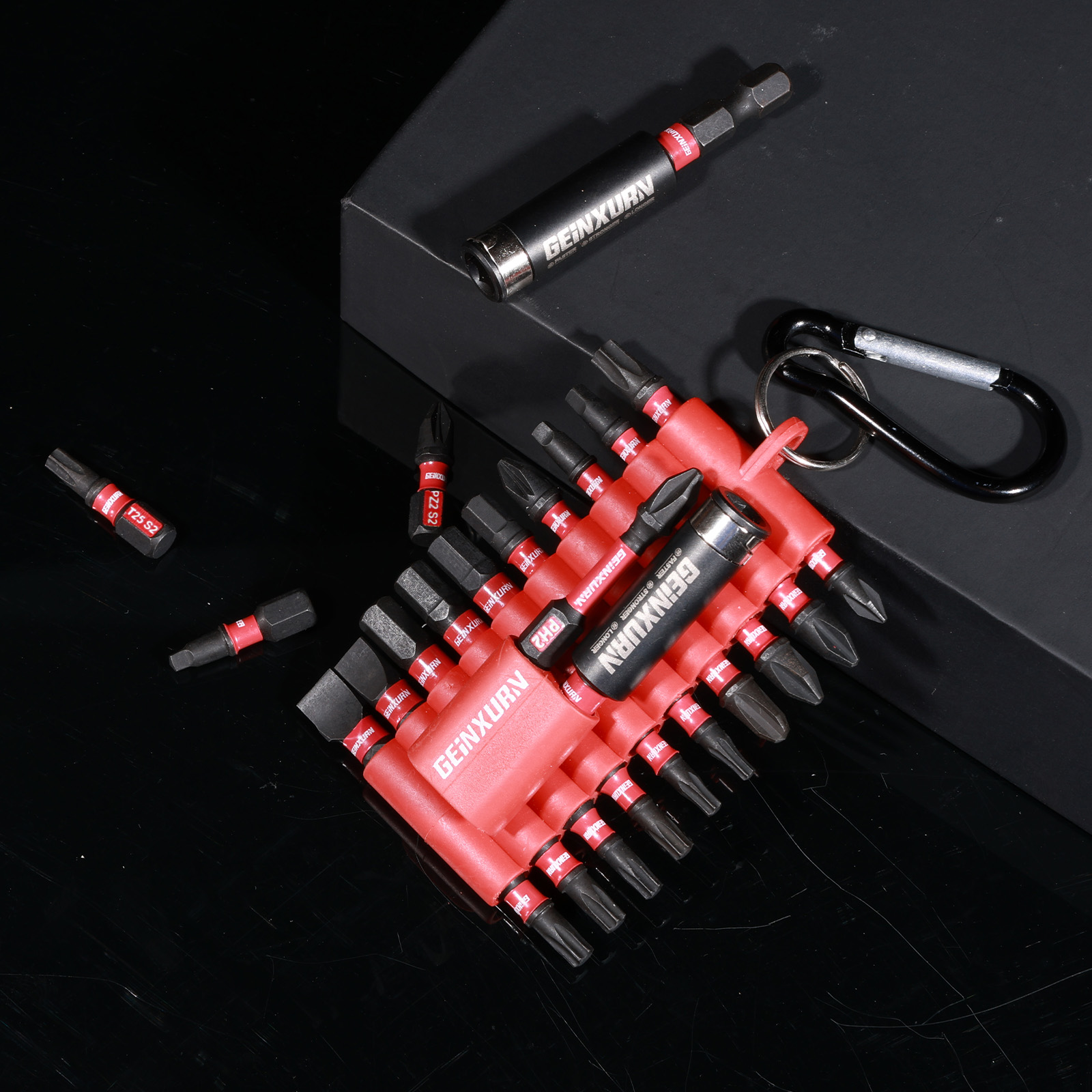 GEINXURN 22pcs PH1 2 3 T20 T25 SQ2 SL#8 Hex Impact Bit Set