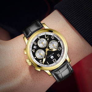 Montre pour homme de luxe haut de gamme, nouvelle couleur tendance, montre de pilote, bracelet en cuir bleu, montres-bracelets pour homme, chronographe - Product Image 4