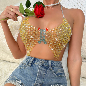 Traje de Festival 2024 verano nuevo club nocturno <span class=keywords><strong>AliExpress</strong></span> superventas gema cadena Correa <span class=keywords><strong>mujer</strong></span> tubo superior ahueca hacia fuera la camiseta sin mangas - Product Image 1