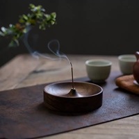 Style chinois décor à la maison Yoga méditation encens Base porte-bâton Logo personnalisé noyer noir en bois rond brûleur d'encens plateau