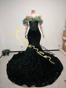 Ocstrade Nữ Nhà sản xuất thời trang ODM mujeres thanh lịch dài buổi tối ăn mặc tắt vai của phụ nữ Bodycon màu xanh lá cây buổi tối Ăn mặc - Product Image 3