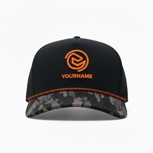 หมวกแก๊ปตาข่ายแบบกำหนดเอง OEM พร้อมโลโก้ 5 แผง ปีกโค้งเล็กน้อย แบบ Snapback ป้ายยางกันน้ำ หมวกกอล์ฟ - Product Image 2