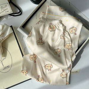 女式丝质长袖上衣和裤子套装，卡通衣领，舒适居家服 - Product Image 6