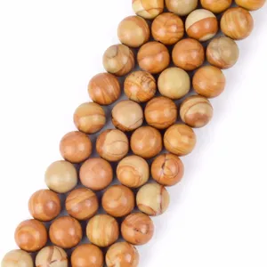 AsVrai U 4/6/8/10/12mm Natural Yellow Wood Jasper Beads Round Loose Charms Stone Beads for Jewelry Making Findings DIY Bracelet
