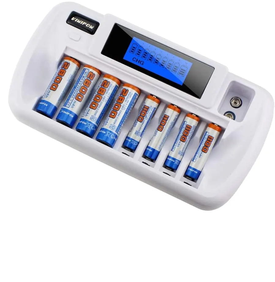 Eco-friendly 8-slot AA AAA NiMH battery charger smart battery charger with LCD screen