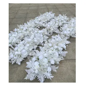 Arrangements floraux d'allée de mariage personnalisés, feuilles séchées blanches, coureur de fleurs roses pour toile de fond d'arc