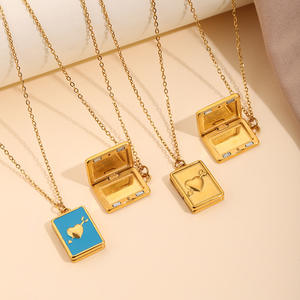 Collier en acier inoxydable avec pendentif en forme de cœur coloré, collier clavicule, <span class=keywords><strong>cadre</strong></span> photo doré, pendentif en acier inoxydable pour femmes - Product Image 2