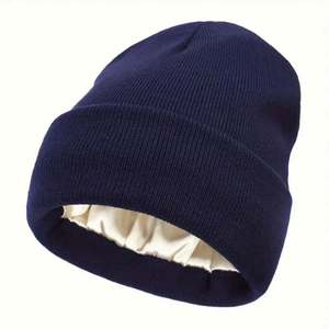 Bonnet d'hiver tricoté unisexe en acrylique 100% couleur unie, doublure satinée, personnalisable avec logo, pour hommes et femmes, idéal pour la plage - Vente en gros - Product Image 5