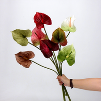 Rangkaian Bunga Anthurium Artificial PU Real Touch Langsung dari Pabrik, Tangkai Tunggal, Flaming Crane Palm, Dekorasi Pernikahan & Rumah