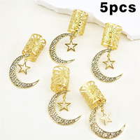 Ensemble de 5 bijoux pour cheveux en or, pendentifs tresses, étoiles, lunes et croissants, accessoires pour dreadlocks