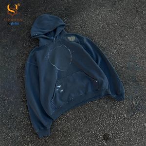 Custom Printed Retro Washed Wholesale Men's Hoodies Loose Fitting Heavyweight 100% Cotton Hoodie Hip-Hop Men's Hoodies - Product Image 1