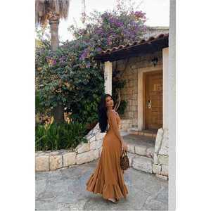 Vestido Camel Vintage sin Tirantes con Espalda Descubierta para Mujer, Elegante, Talla XL, Logotipo Personalizado, Estilo Vintage para Club, Forro Económico - Product Image 1