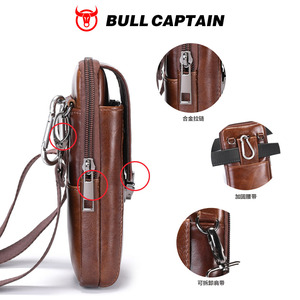 BULLCAPTAIN OEM logo <b>Men's</b> Waist Bag 7 Inch Genuine Cow Leather Small Cross Body Shoulder Cell Phone Belt <b>Pouch</b> Bag <b>for</b> <b>Men</b> - Product Image 4