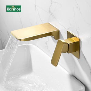 <span class=keywords><strong>Robinet</strong></span> de lavabo en laiton contemporain, corps épaissi doré, poignée unique, cascade, montage mural, noyau de vanne en céramique, usage domestique et professionnel - Product Image 1