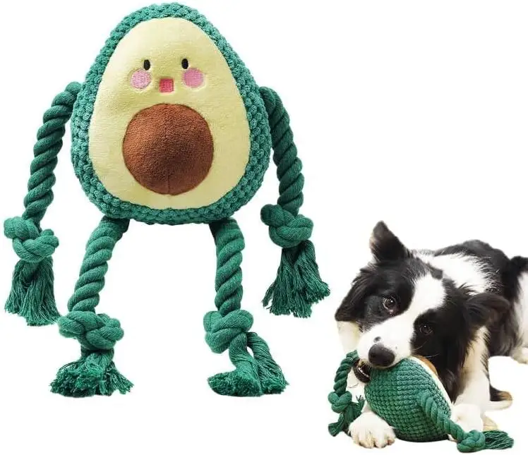 ของเล่นสุนัขยัดไส้ด้วยเชือกคอตตอนทำจากผ้ากำมะหยี่ลายอะโวคาโดผลไม้แบบโต้ตอบ