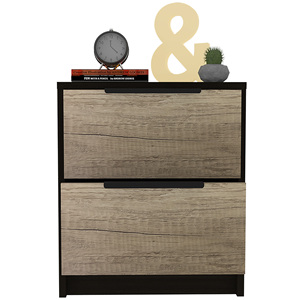 Kaia Nightstand Two <b>Drawers</b> Metal Handle Black Pine <b>Storage</b> <b>Drawer</b> Bedroom Furniture - Product Image 2