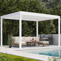Pérgola Comercial de Aluminio con Techo de Láminas Motorizadas, Pabellón Impermeable para Jardín Exterior