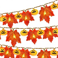Guirlande lumineuse LED en forme de feuille d'érable et de citrouille, pour Noël et Halloween, IP44, luminosité réglable, décoration