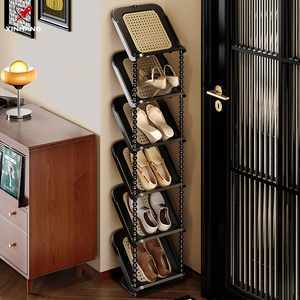 Scarpiera <span class=keywords><strong>Salvaspazio</strong></span> Multifunzione Xinhang, Grande Espositore per <span class=keywords><strong>Scarpe</strong></span>, Scaffale Multilivello in Stile Antico in Rattan - Product Image 2