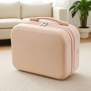Mini trousse de toilette rose de 14 pouces, sac de rangement portable avec poche zippée, poignée souple, couleur unie - Product Image 1